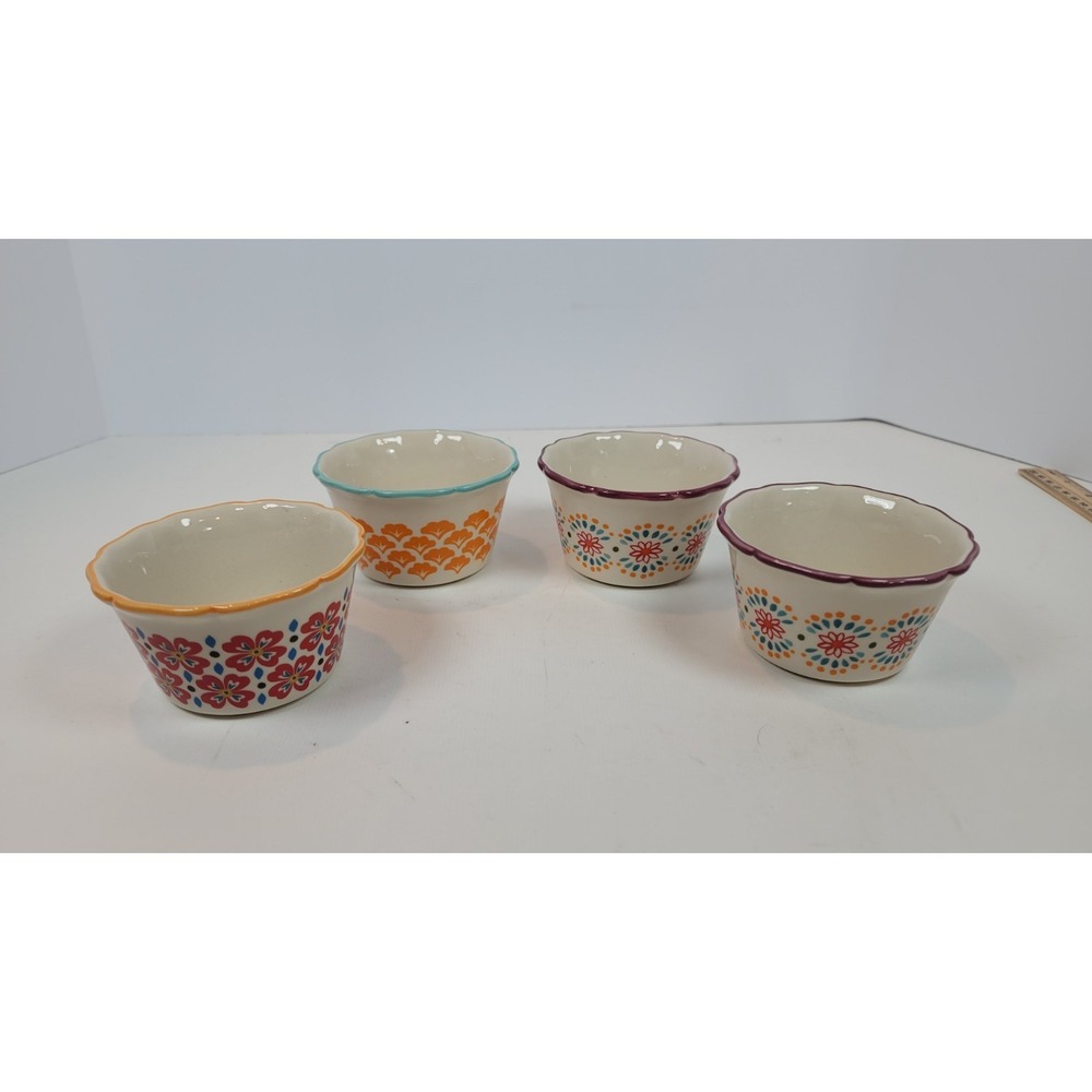 Pioneer Woman Floral Dessert Condiment Dip Prep Bowls Set of 4 Rippled Edge